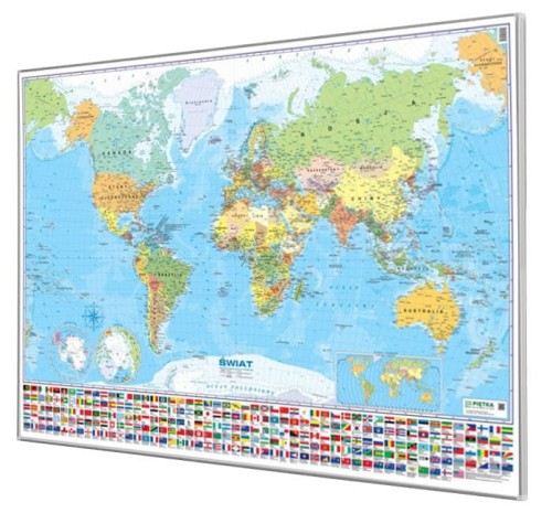 Świat 1:28 000 000. Mapa polityczna do wpinania. Rama alu SLIM