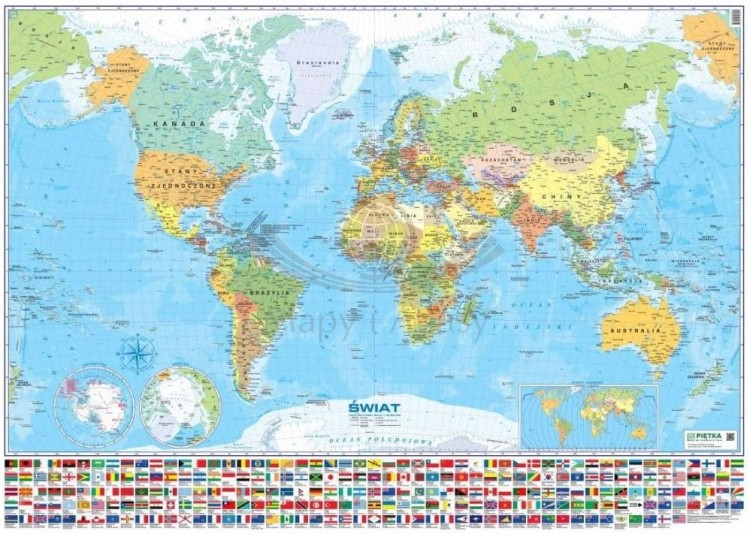 Świat 1:28 000 000. Mapa polityczna do wpinania. Rama alu SLIM