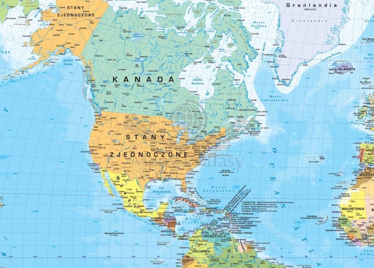 Świat 1:28 000 000. Mapa polityczna do wpinania. Rama alu SLIM. Fragment 2