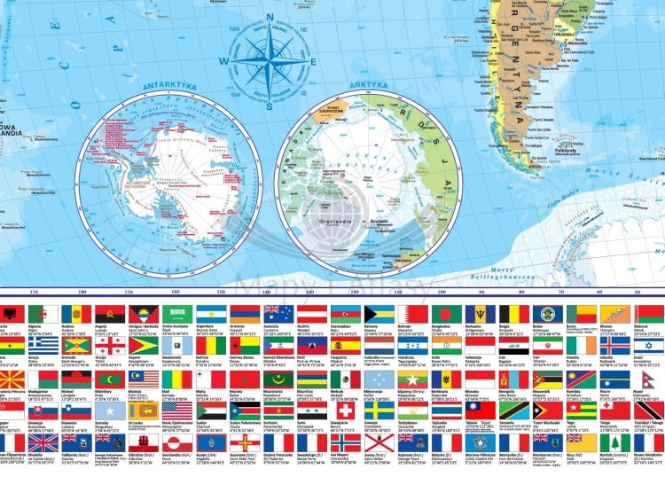 Świat 1:28 000 000. Mapa polityczna magnetyczna. Rama alu SLIM. Fragment 3