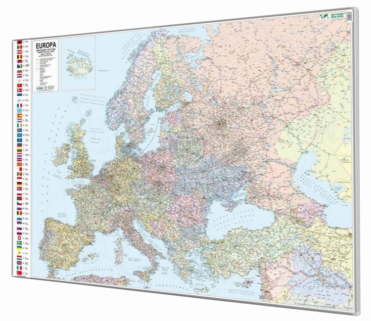 Europa 1:4 300 000. Mapa polityczno-drogowa magnetyczna. Rama alu SLIM