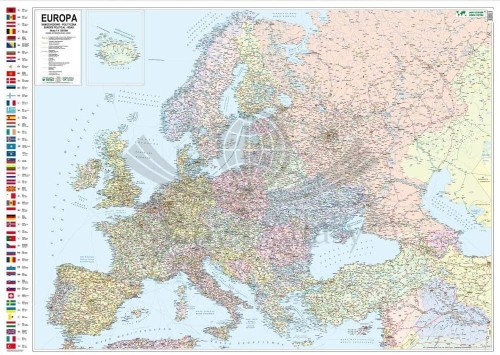 Europa 1:4 300 000. Mapa polityczno-drogowa magnetyczna. Rama alu SLIM