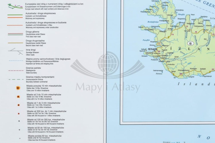 Europa 1:4 300 000. Mapa polityczno-drogowa magnetyczna. Rama alu SLIM. Legenda