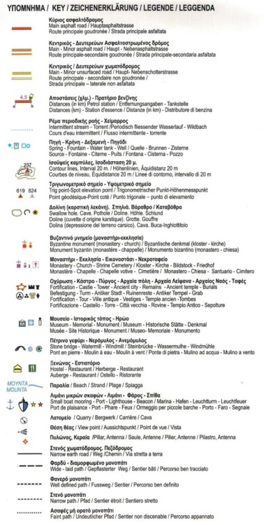 Kefalonia i Itaka. Wodoodporna mapa turystyczna wydawnictwa Anavasi. Legenda