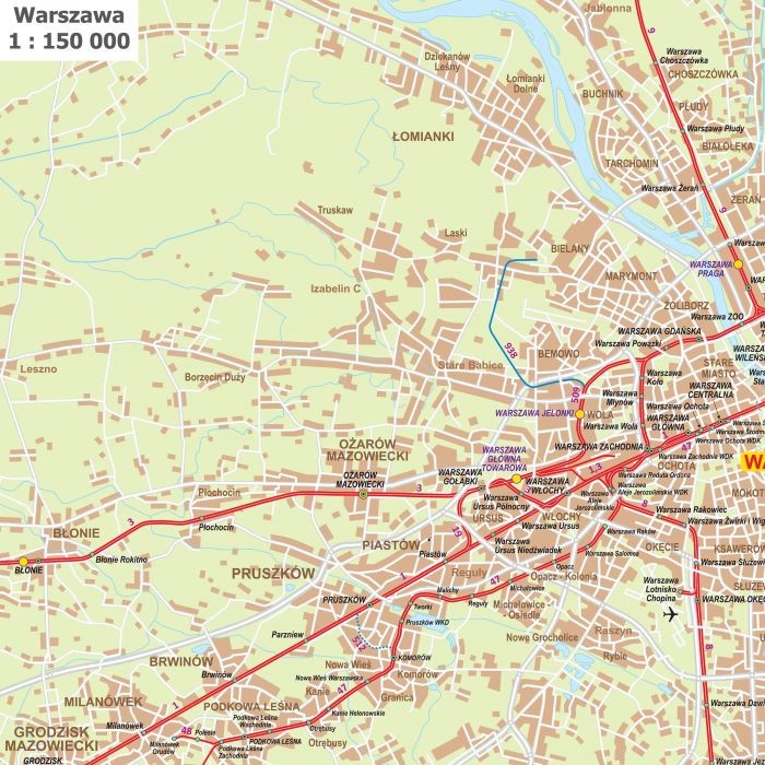 Polska 1:500 000. Mapa ścienna kolejowa. Fragment 2
