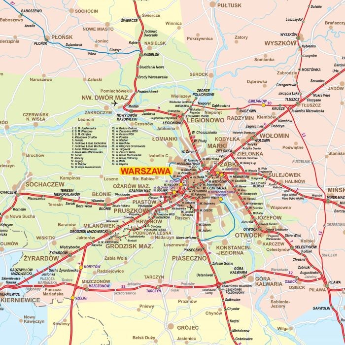 Polska 1:500 000. Mapa ścienna kolejowa. Fragment 3