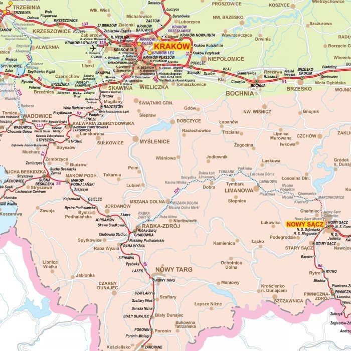 Polska 1:500 000. Mapa kolejowa. Wersja do wpinania. Fragment 5