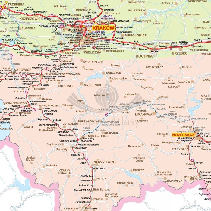Polska 1:500 000. Mapa kolejowa. Wersja magnetyczna. Fragment 5