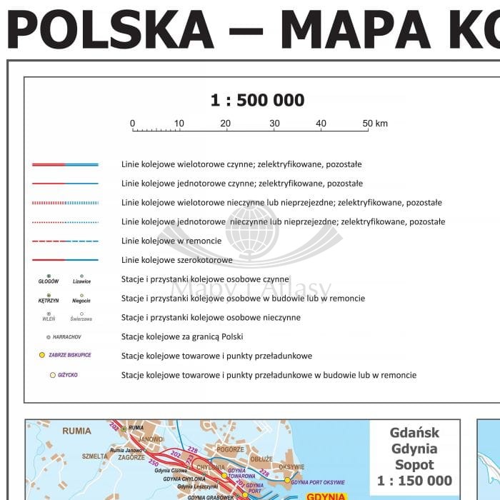 Polska 1:500 000. Mapa kolejowa. Wersja magnetyczna. Legenda 1