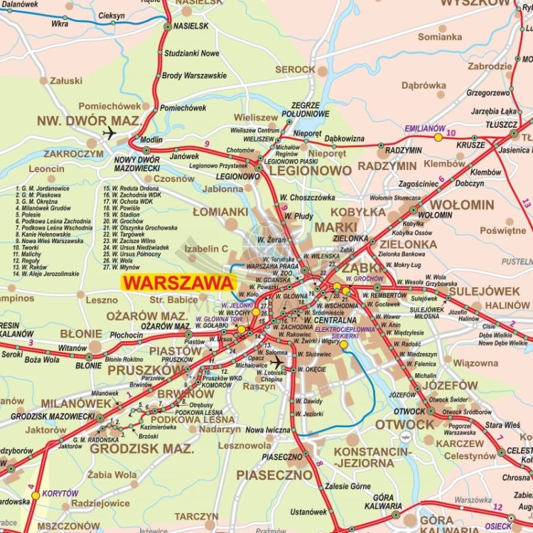 Polska 1:350 000. Mapa ścienna kolejowa. Fragment 3
