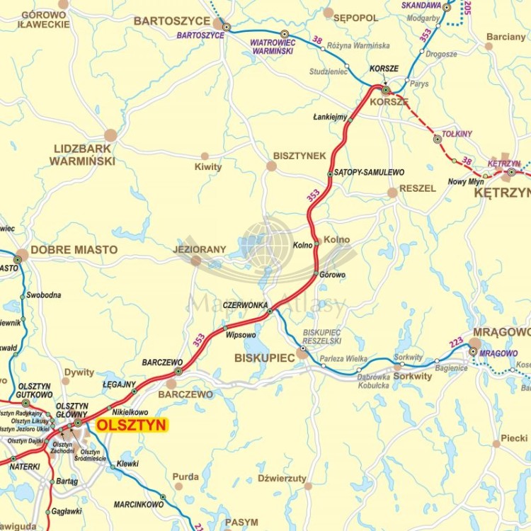 Polska 1:350 000. Mapa ścienna kolejowa. Fragment 4
