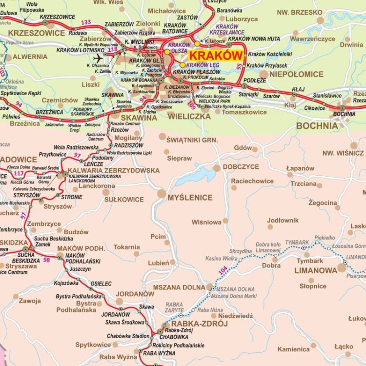 Polska 1:350 000. Mapa ścienna kolejowa. Fragment 9