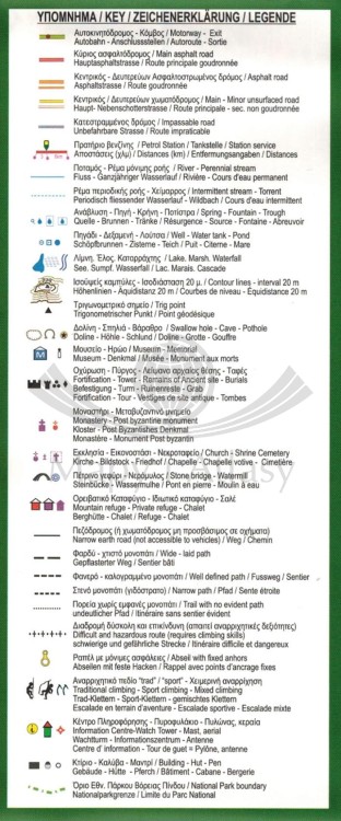 Zagori Valia Kalda- Metsowo. Wodoodporna mapa turystyczna wydawnictwa Anavasi. Legenda