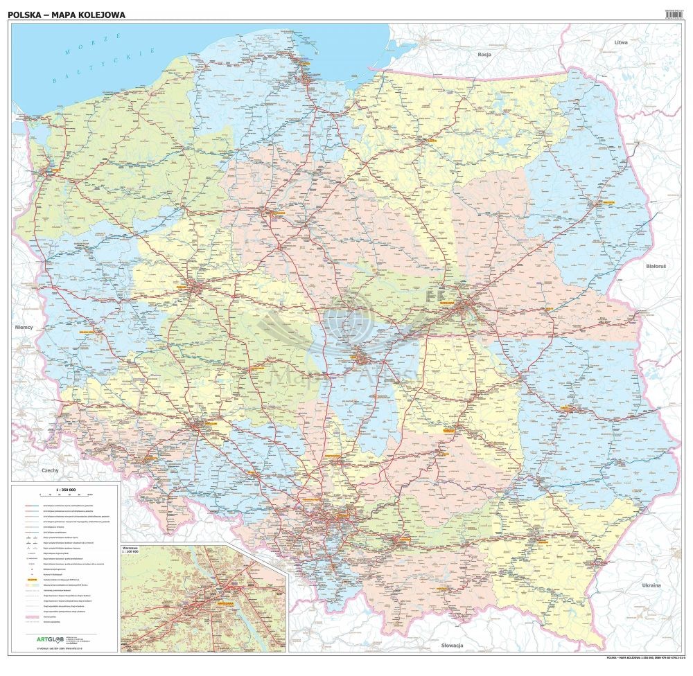 Polska 1:350 000. Arkusz, mapa ścienna kolejowa