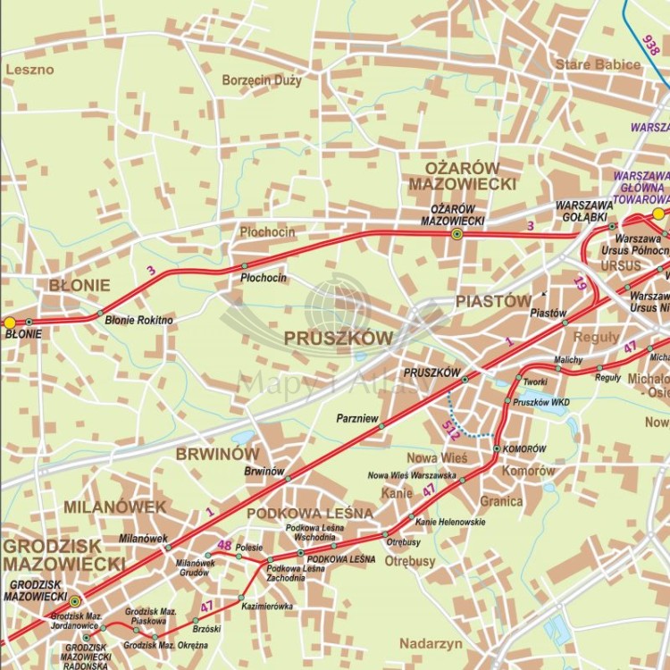 Polska 1:350 000. Arkusz, mapa ścienna kolejowa. Fragment 1