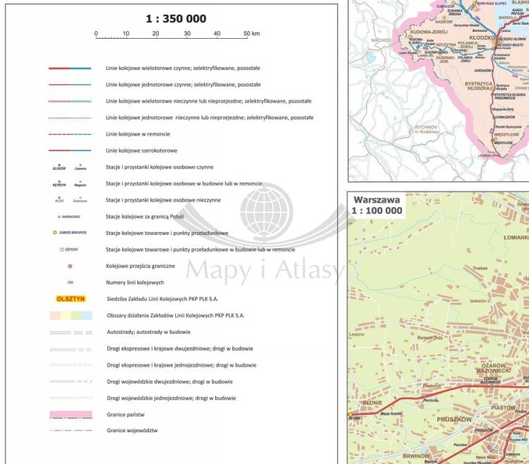Polska 1:350 000. Arkusz, mapa ścienna kolejowa. Legenda