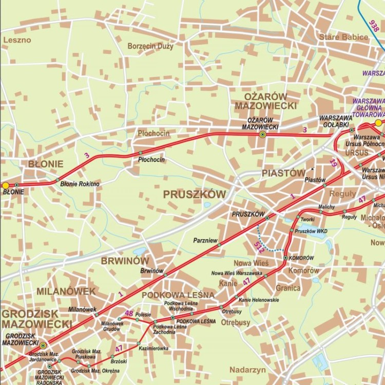 Polska 1:350 000. Mapa kolejowa. Wersja do wpinania. Fragment 1