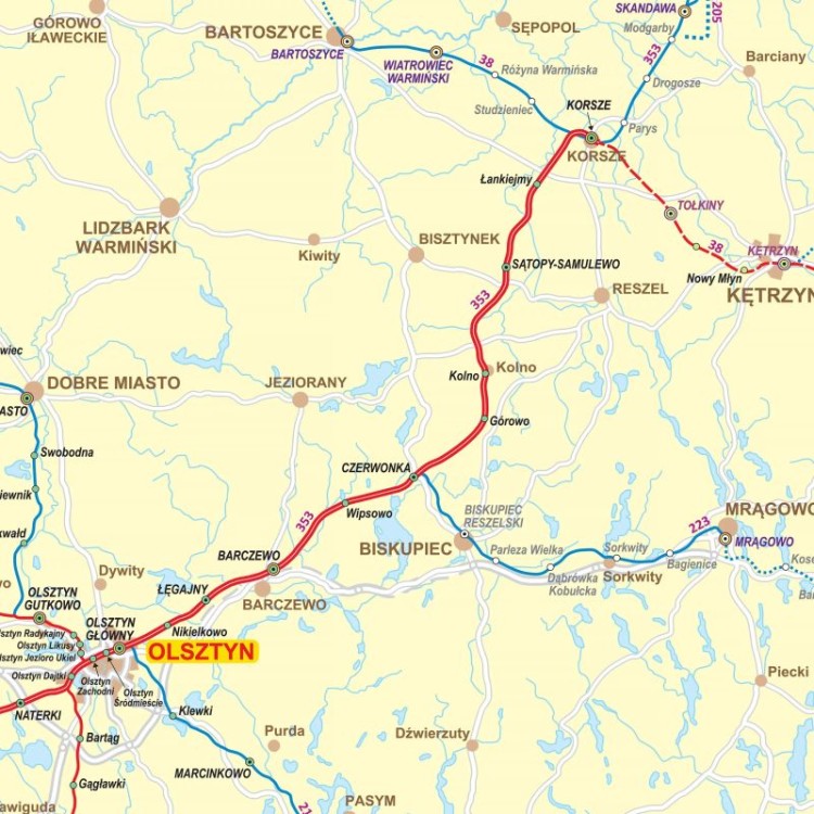 Polska 1:350 000. Mapa kolejowa. Wersja do wpinania. Fragment 4
