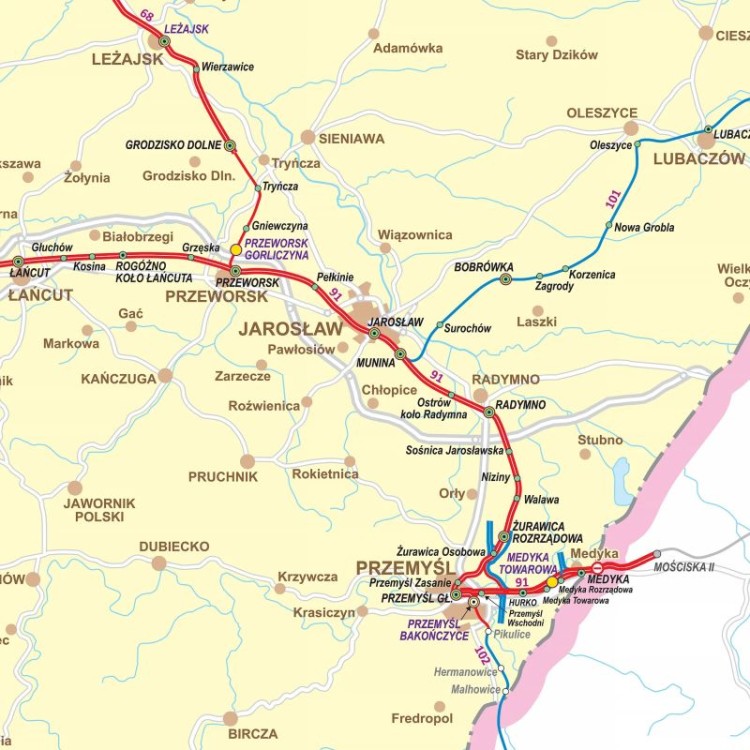Polska 1:350 000. Mapa kolejowa. Wersja do wpinania. Fragment 6