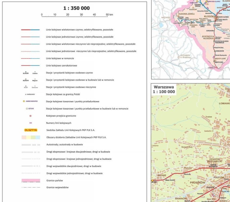 Polska 1:350 000. Mapa kolejowa. Wersja do wpinania. Legenda