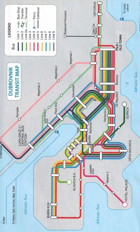 Dubrownik i Chorwacja - wybrzeże. Plan miasta / mapa samochodowo-turystyczna wydawnictwa ITMB. Schemat komunikacji miejskiej