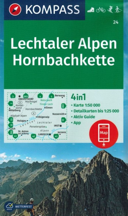 Lechtaler Alpen Hornbachkette. Wodoodporna mapa turystyczna 24 wydawnictwa Kompass. Okładka