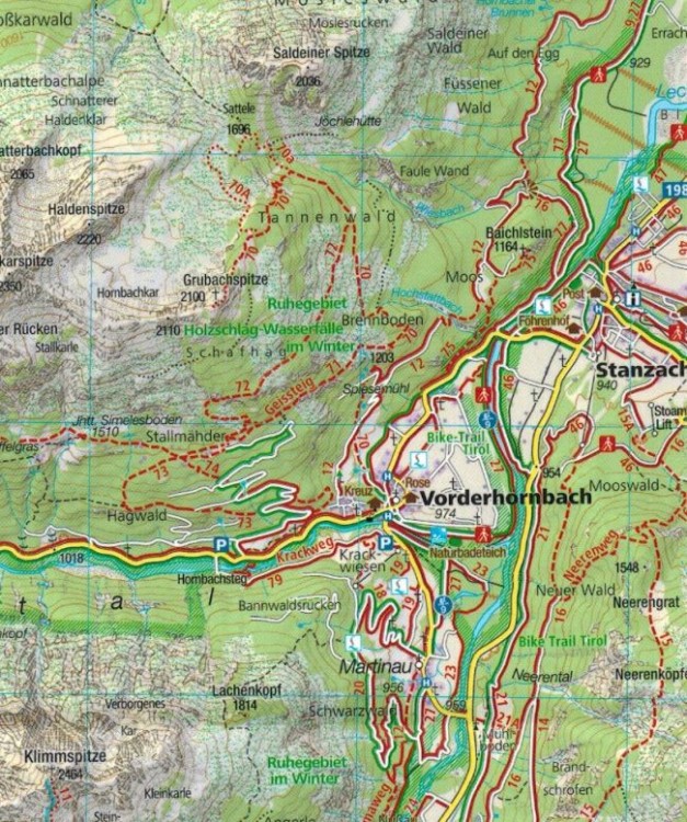 Lechtaler Alpen Hornbachkette. Wodoodporna mapa turystyczna 24 wydawnictwa Kompass. Fragment 1