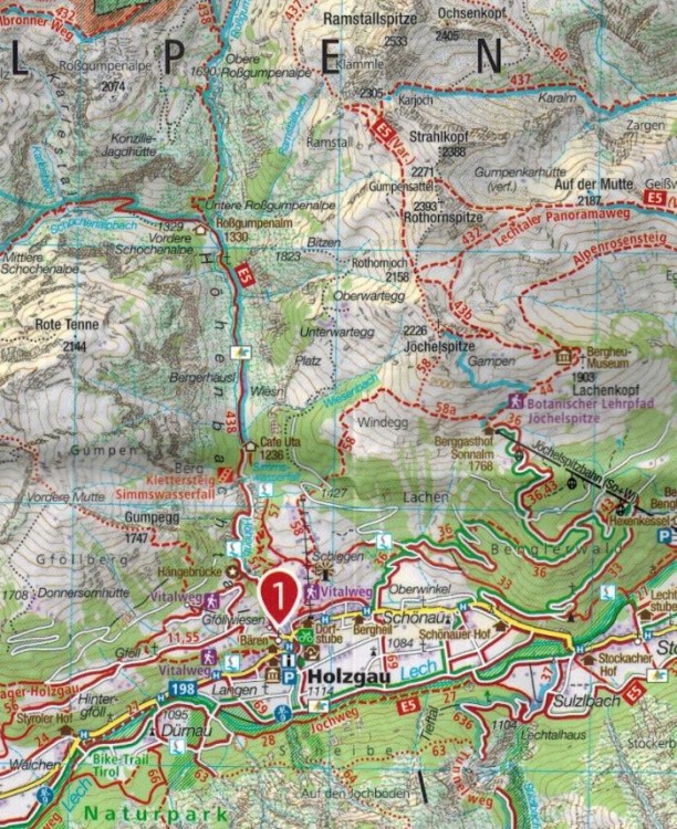 Lechtaler Alpen Hornbachkette. Wodoodporna mapa turystyczna 24 wydawnictwa Kompass. Fragment 2