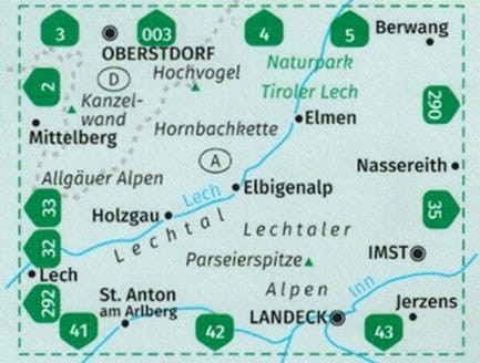 Lechtaler Alpen Hornbachkette. Wodoodporna mapa turystyczna 24 wydawnictwa Kompass. Zasięg