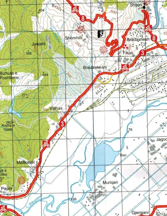 Albania: Elbasan, Berat 1:50 000. Mapa turystyczno-rowerowa 6 wydawnictwa Huber Kartographie. Fragment 1