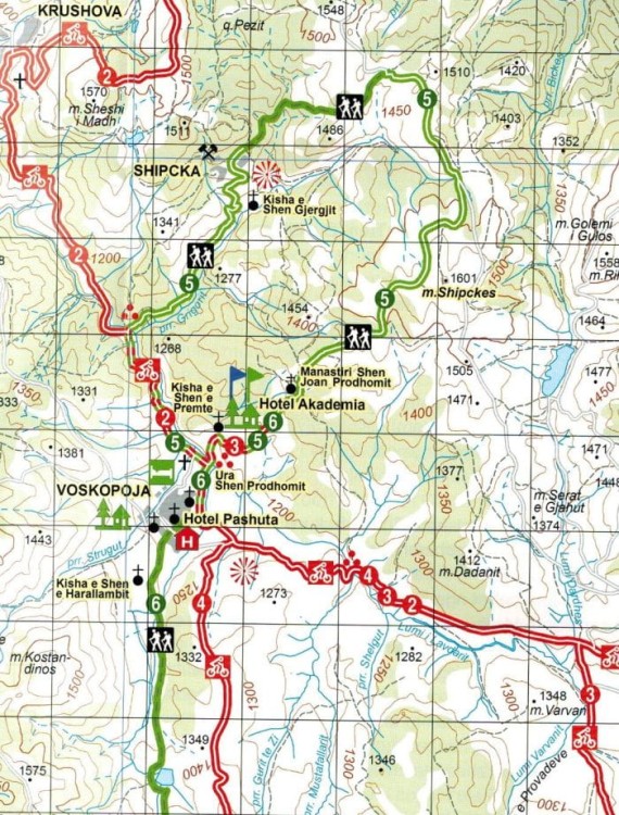 Albania: Korca 1:50 000. Mapa turystyczno-rowerowa 7 wydawnictwa Huber Kartographie. Fragment 1