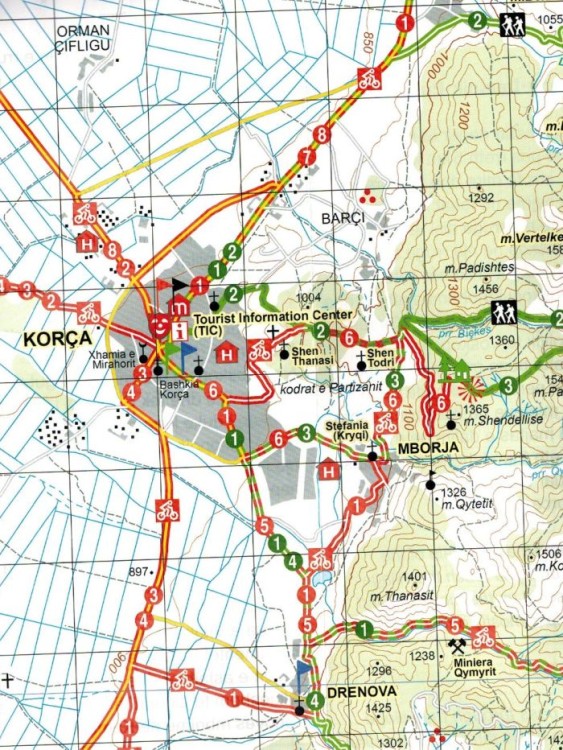 Albania: Korca 1:50 000. Mapa turystyczno-rowerowa 7 wydawnictwa Huber Kartographie. Fragment 2