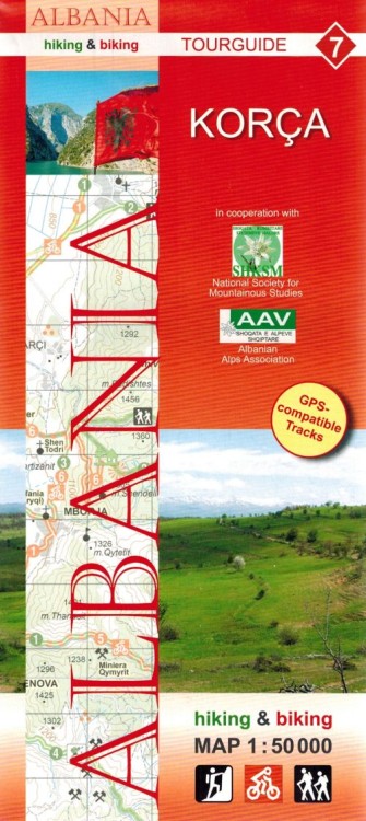 Albania: Korca 1:50 000. Mapa turystyczno-rowerowa 7 wydawnictwa Huber Kartographie. Okładka
