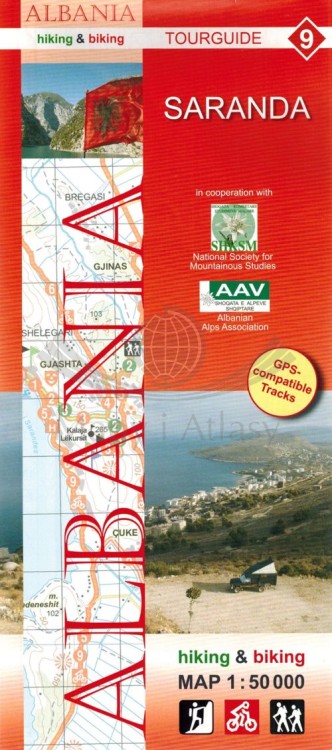 Albania: Saranda 1:50 000. Mapa turystyczno-rowerowa 9 wydawnictwa Huber Kartographie. Okładka
