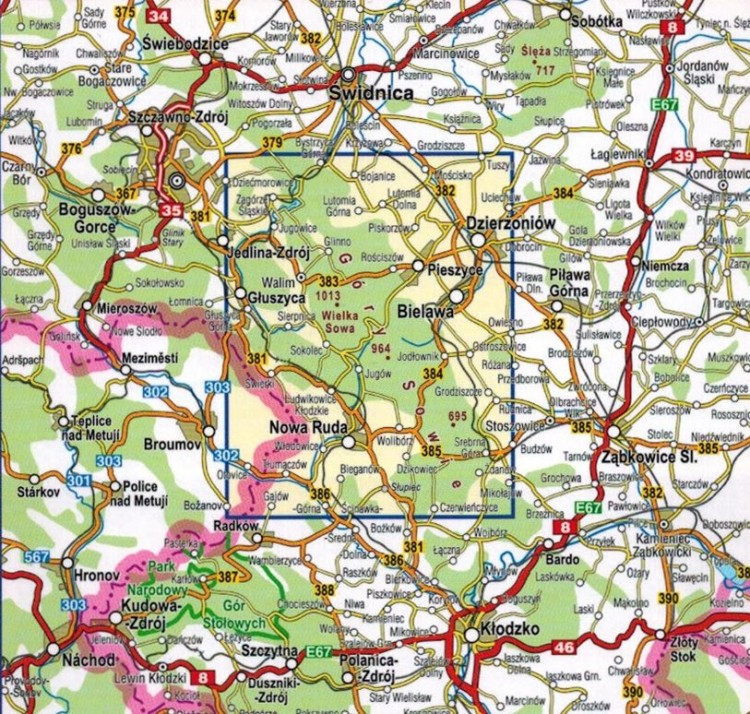 Góry Sowie 1:35 000. Laminowana mapa turystyczna wydawnictwa Compass. Zasięg
