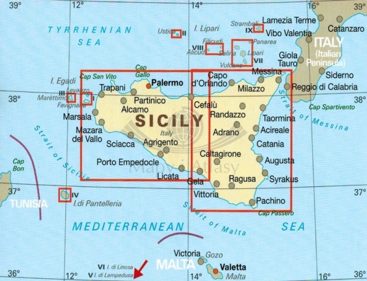 Sycylia 1:200 000. Wodoodporna mapa samochodowo-turystyczna wydawnictwa Reise Know-How. Zasięg