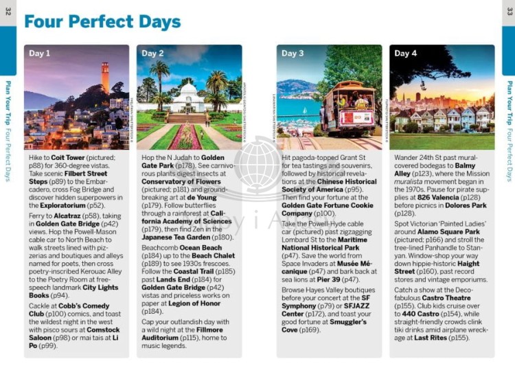 San Francisco. Przewodnik Pocket z planem miasta wydawnictwa Lonely Planet. Przykładowe strony 4