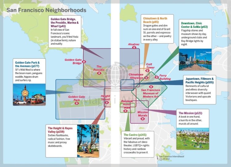 San Francisco. Przewodnik Pocket z planem miasta wydawnictwa Lonely Planet. Przykładowe strony 6