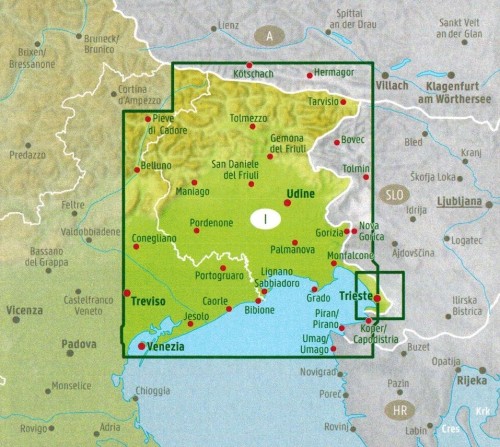 Friuli-Wenecja Julijska / Friaul - Julisch Venetien, Udine, Triest, Wenecja. Mapa samochodowo-turystyczna wydawnictwa Freytag Berndt. Zasięg