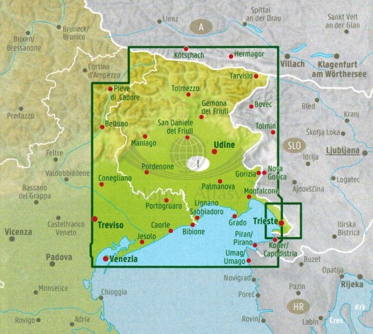 Friuli-Wenecja Julijska / Friaul - Julisch Venetien, Udine, Triest, Wenecja. Mapa samochodowo-turystyczna wydawnictwa Freytag & Berndt. Zasięg
