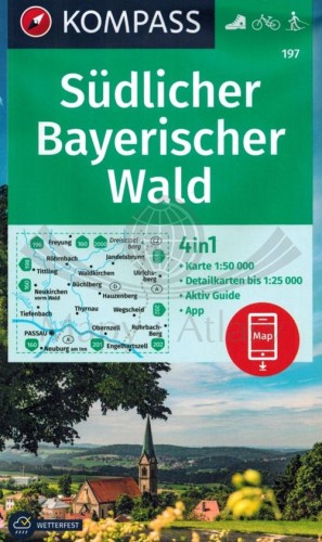 Südlicher Bayerischer Wald / Las Bawarski cz. południowa. Wodoodporna mapa turystyczna 197 wydawnictwa Kompass. Okładka