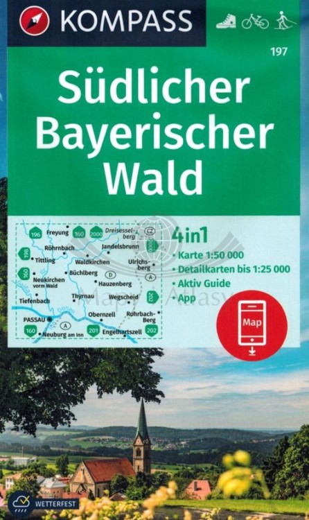Südlicher Bayerischer Wald / Las Bawarski cz. południowa. Wodoodporna mapa turystyczna 197 wydawnictwa Kompass. Okładka