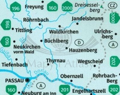 Südlicher Bayerischer Wald / Las Bawarski cz. południowa. Wodoodporna mapa turystyczna 197 wydawnictwa Kompass. Zasięg