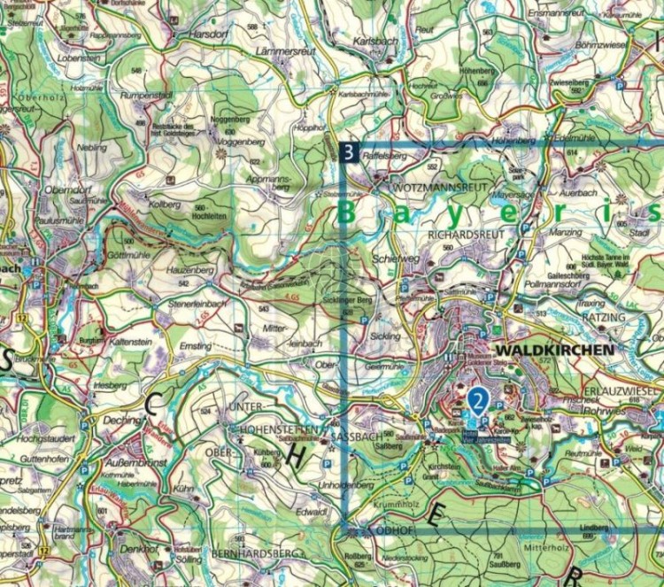 Südlicher Bayerischer Wald / Las Bawarski cz. południowa. Wodoodporna mapa turystyczna 197 wydawnictwa Kompass. Fragment 1