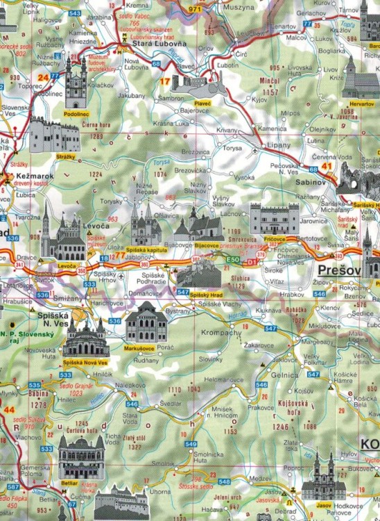 Słowacja 1:500 000. Zamki i pałace. Mapa samochodowo-turystyczna wydawnictwa Shocart. Fragment 2