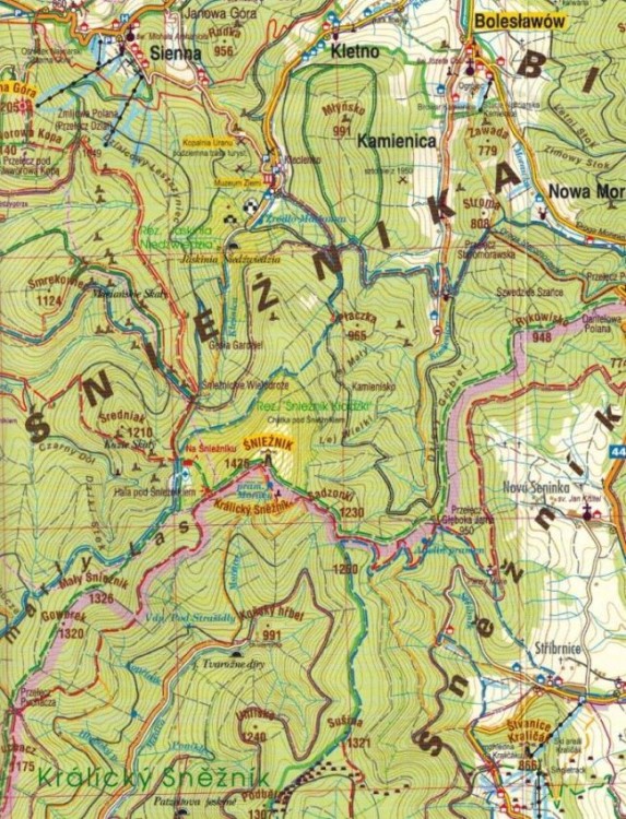 Ziemia Kłodzka. Mapa turystyczna wydawnictwa Galileos. Fragment 2