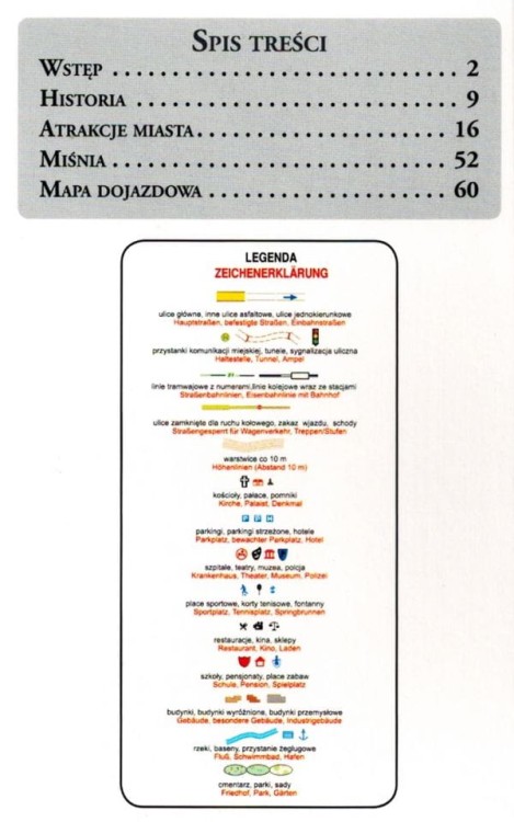 Drezno, Miśnia. Ilustrowany przewodnik z mapami wydawnictwa Galileos. Spis treści / legenda