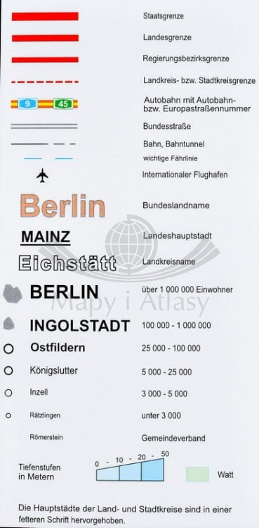 Niemcy 1:750 000. Mapa administracyjno-drogowa. Rama alu SLIM. Legenda
