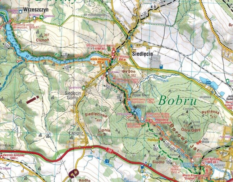 Góry Kaczawskie. Pogórza Kaczawskie i Izerskie 1:40 000. Laminowana mapa turystyczna wydawnictwa Compass.  Fragment 2