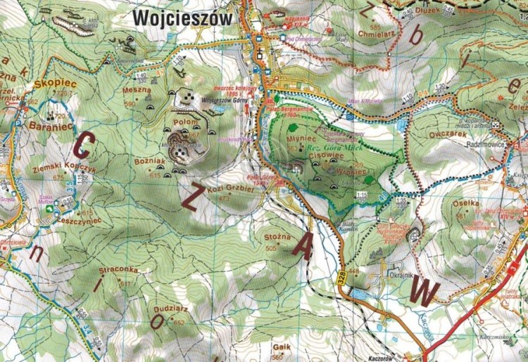 Góry Kaczawskie. Pogórza Kaczawskie i Izerskie 1:40 000. Laminowana mapa turystyczna wydawnictwa Compass.  Fragment 3